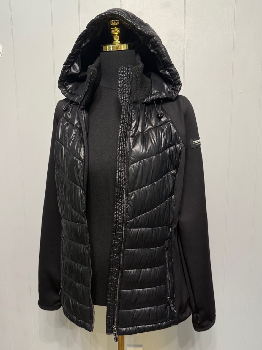 NWOT Calvin Klein Black Performance Hooded Hybrid Puffer Jacket